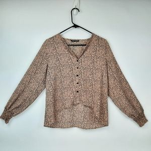 Shein Women's Leopard Animal Print Button Up Long Sleeve Top Blouse Size Medium